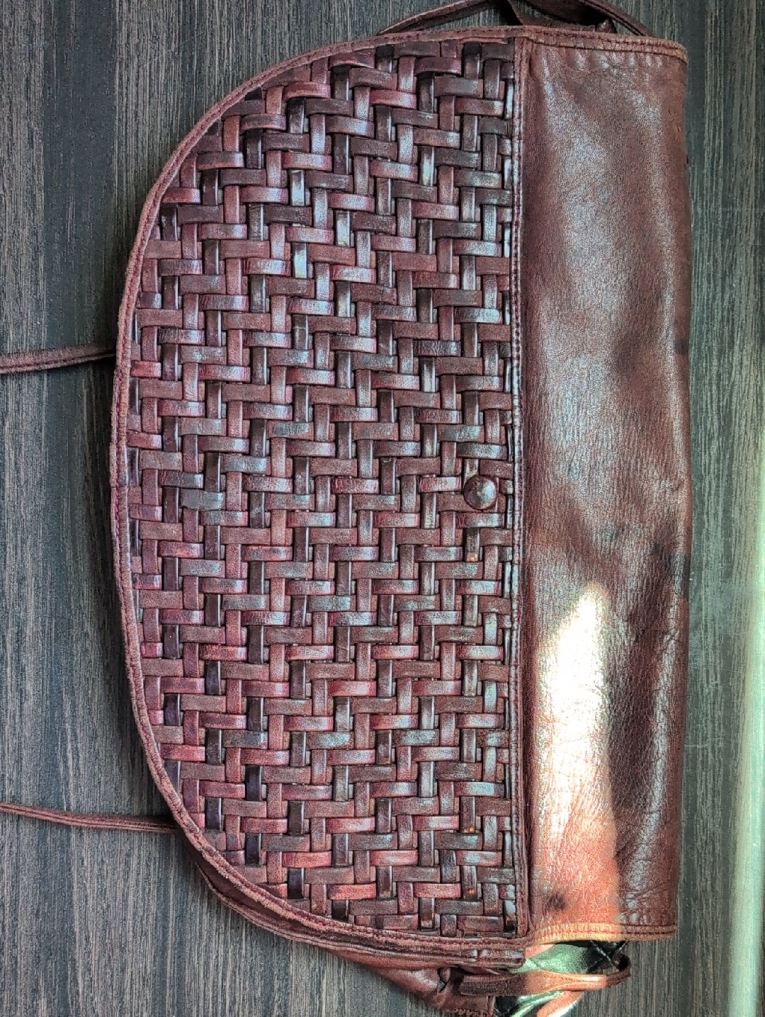 Woven Leather Crossbody Clutch In Deep Brown